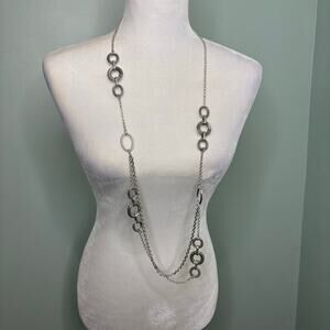 Premier Designs Long Silver Tone Chain Necklace with Varied Linked Loops
